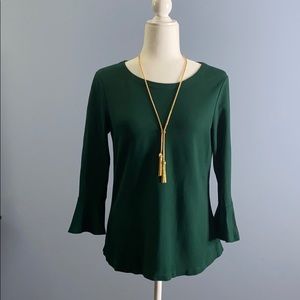 LAND’S END Forest Green 3/4 Bell Sleeve T-Shirt